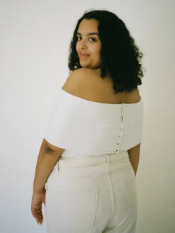 New Djerf Avenue Selenite Off Shoulder Top Cream