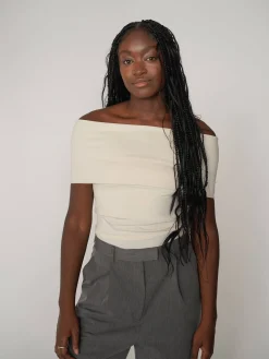 New Djerf Avenue Selenite Off Shoulder Top Cream