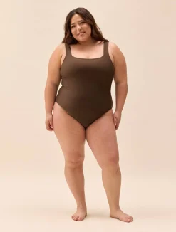 Discount Djerf Avenue Square Neck Swimsuit Cocoa