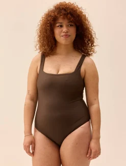 Discount Djerf Avenue Square Neck Swimsuit Cocoa