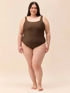 Discount Djerf Avenue Square Neck Swimsuit Cocoa