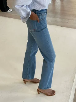 Outlet Djerf Avenue Straight Jeans Mid Blue