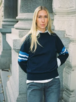 Outlet Djerf Avenue Striped Sleeve Crewneck Blue