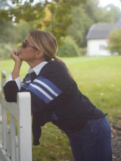 Outlet Djerf Avenue Striped Sleeve Crewneck Blue