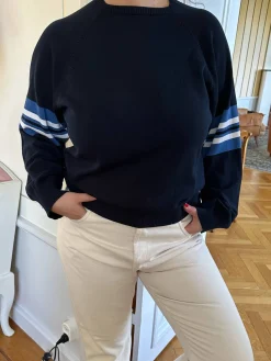 Outlet Djerf Avenue Striped Sleeve Crewneck Blue