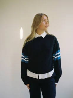 Outlet Djerf Avenue Striped Sleeve Crewneck Blue