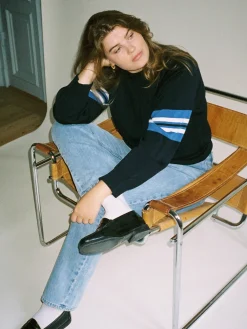 Outlet Djerf Avenue Striped Sleeve Crewneck Blue