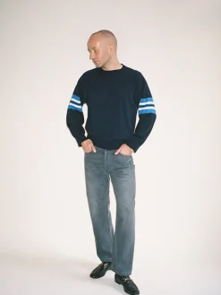 Outlet Djerf Avenue Striped Sleeve Crewneck Blue