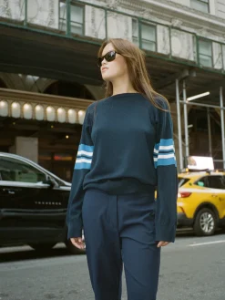 Outlet Djerf Avenue Striped Sleeve Crewneck Blue