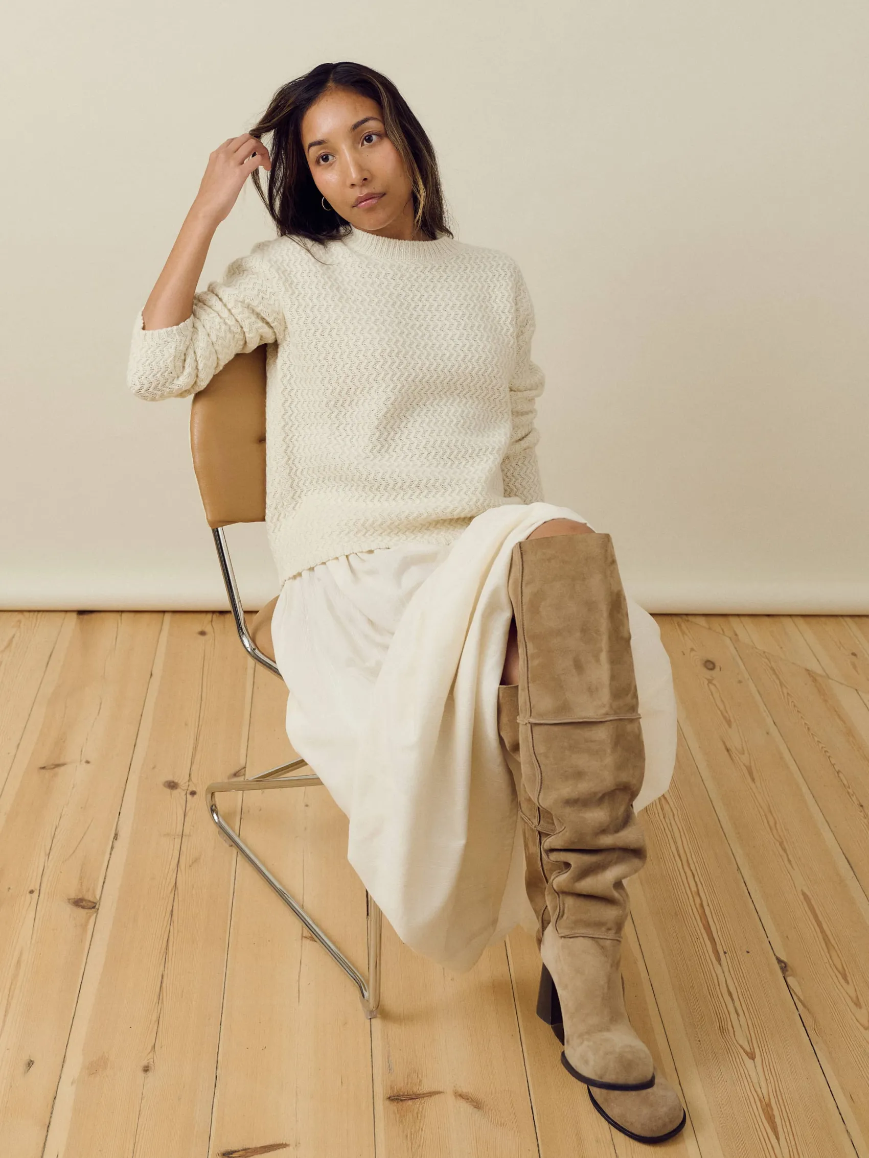 New Djerf Avenue Structured Wool Sweater Cream