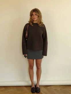 Online Djerf Avenue Structured Wool Sweater Dark Chocolate
