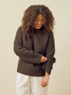 Online Djerf Avenue Structured Wool Sweater Dark Chocolate