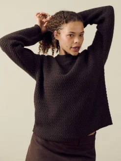Online Djerf Avenue Structured Wool Sweater Dark Chocolate