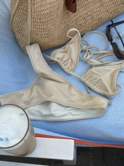 Djerf Avenue Sunrise Satin Bikini Top Sand Castle