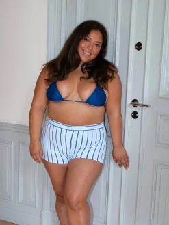 Djerf Avenue Sunrise Satin Bikini Top Deep Blue