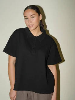 Clearance Djerf Avenue Textured Polo Top Black