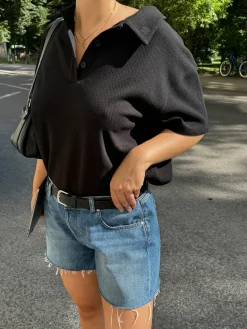Clearance Djerf Avenue Textured Polo Top Black