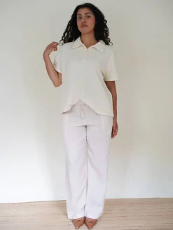 Discount Djerf Avenue Textured Polo Top Cream