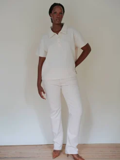 Discount Djerf Avenue Textured Polo Top Cream